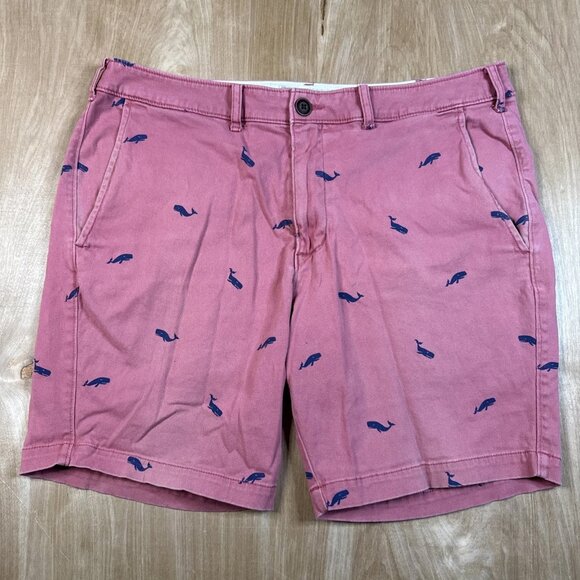 Abercrombie & Fitch Men’s Pink With Blue Whales Chino Shorts Size 36 - Picture 1 of 5